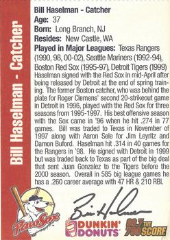 2003 Dunkin' Donuts Pawtucket Red Sox #NNO Bill Haselman Back
