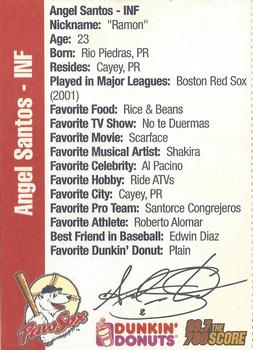 2003 Dunkin' Donuts Pawtucket Red Sox #NNO Angel Santos Back
