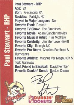 2003 Dunkin' Donuts Pawtucket Red Sox #NNO Paul Stewart Back