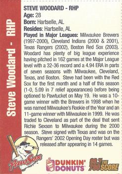 2003 Dunkin' Donuts Pawtucket Red Sox #NNO Steve Woodard Back