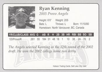 2003 Provo Angels #NNO Ryan Kenning Back