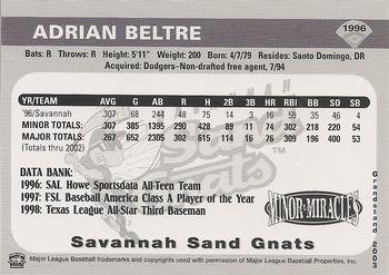 2003 Grandstand Savannah Sand Gnats Golden Greats #NNO Adrian Beltre Back