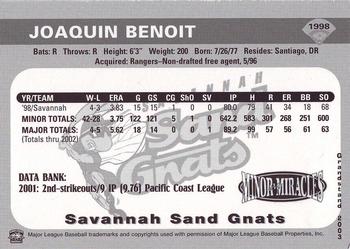 2003 Grandstand Savannah Sand Gnats Golden Greats #NNO Joaquin Benoit Back