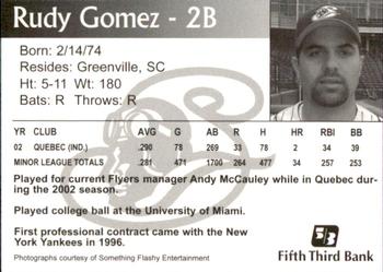 2003 Schaumburg Flyers #NNO Rudy Gomez Back