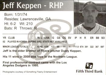 2003 Schaumburg Flyers #NNO Jeff Keppen Back