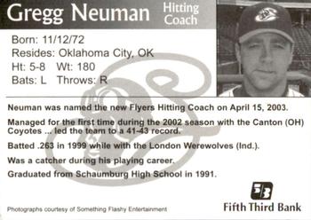 2003 Schaumburg Flyers #NNO Gregg Neuman Back