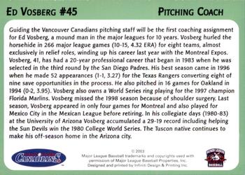 2003 Vancouver Canadians #NNO Ed Vosberg Back