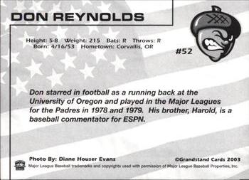 2003 Grandstand Visalia Oaks #52 Don Reynolds Back