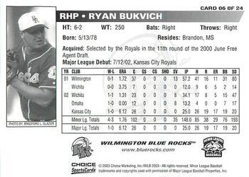 2003 Choice Wilmington Blue Rocks In The Show II #06 Ryan Bukvich Back