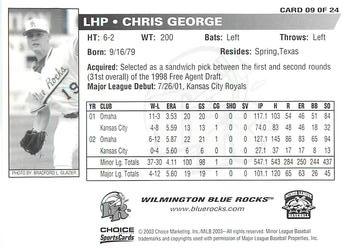 2003 Choice Wilmington Blue Rocks In The Show II #09 Chris George Back