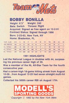 1992 New York Mets Team Mets Club #NNO Bobby Bonilla Back