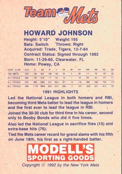 1992 New York Mets Team Mets Club #NNO Howard Johnson Back