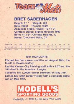 1992 New York Mets Team Mets Club #NNO Bret Saberhagen Back