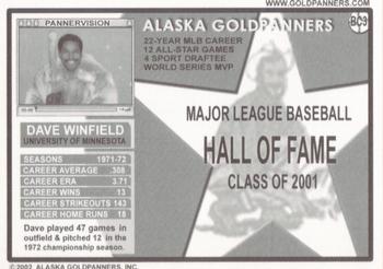 2002 Alaska Goldpanners Bonus Cards #BC3 Dave Winfield Back