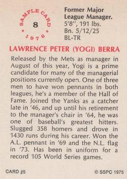 1975 SSPC 18 #5 Yogi Berra Back