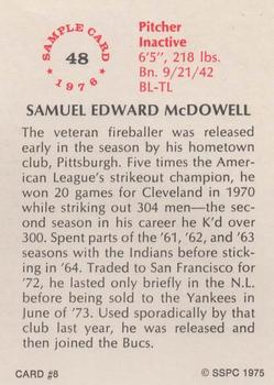 1975 SSPC 18 #8 Sam McDowell Back