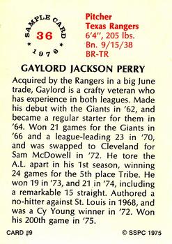 1975 SSPC 18 #9 Gaylord Perry Back