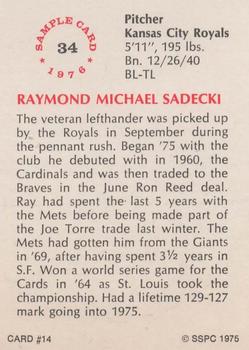 1975 SSPC 18 #14 Ray Sadecki Back