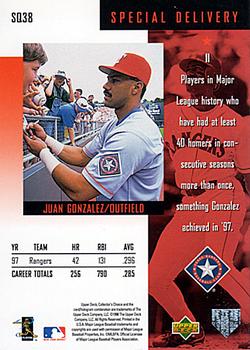 1998 Collector's Choice - StarQuest #SQ38 Juan Gonzalez Back