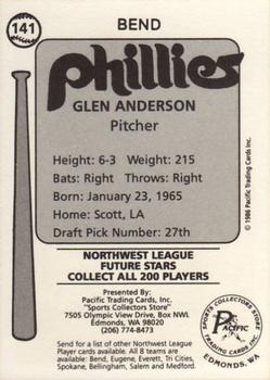 1986 Cramer Bend Phillies #141 Glen Anderson Back