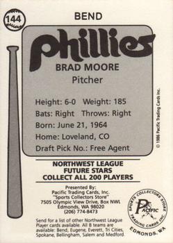 1986 Cramer Bend Phillies #144 Brad Moore Back