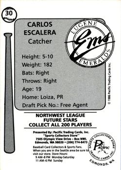 1986 Cramer Eugene Emeralds #30 Carlos Escalera Back