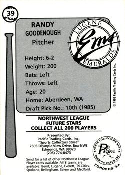 1986 Cramer Eugene Emeralds #39 Randy Goodenough Back