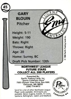 1986 Cramer Eugene Emeralds #45 Gary Blouin Back