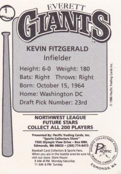 1986 Cramer Everett Giants #1 Kevin Fitzgerald Back