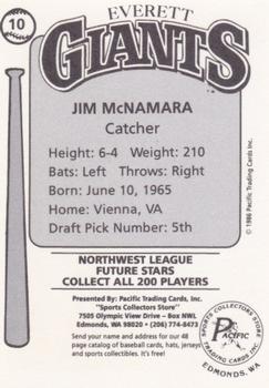 1986 Cramer Everett Giants #10 Jim McNamara Back