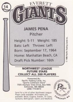1986 Cramer Everett Giants #14 James Pena Back
