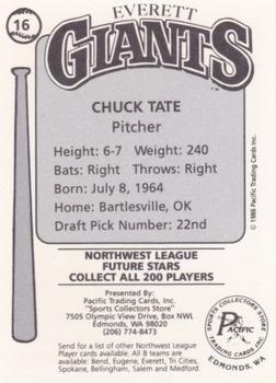 1986 Cramer Everett Giants #16 Chuck Tate Back