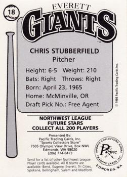 1986 Cramer Everett Giants #18 Chris Stubberfield Back