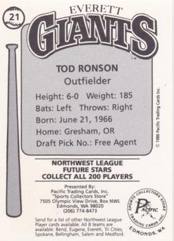 1986 Cramer Everett Giants #21 Tod Ronson Back