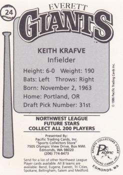 1986 Cramer Everett Giants #24 Keith Krafve Back