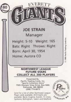 1986 Cramer Everett Giants #180 Joe Strain Back
