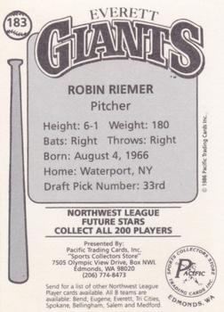 1986 Cramer Everett Giants #183 Robin Riemer Back