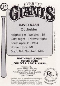 1986 Cramer Everett Giants #184 David Nash Back