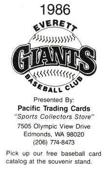 1986 Cramer Everett Giants Popcorn #NNO Andrew Dixon Back