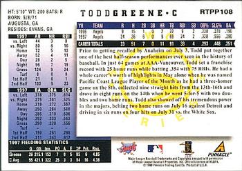 1998 Score Rookie & Traded - Showcase Series #RTPP108 Todd Greene Back