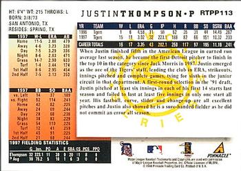 1998 Score Rookie & Traded - Showcase Series #RTPP113 Justin Thompson Back
