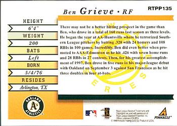 1998 Score Rookie & Traded - Showcase Series #RTPP135 Ben Grieve Back