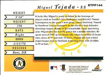 1998 Score Rookie & Traded - Showcase Series #RTPP144 Miguel Tejada Back