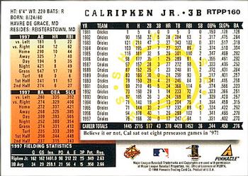 1998 Score Rookie & Traded - Showcase Series #RTPP160 Cal Ripken Jr. Back