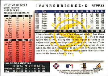 1998 Score Rookie & Traded - Showcase Series #RTPP33 Ivan Rodriguez Back