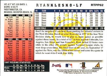 1998 Score Rookie & Traded - Showcase Series #RTPP62 Ryan Klesko Back