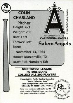 1986 Cramer Salem Angels #76 Colin Charland Back