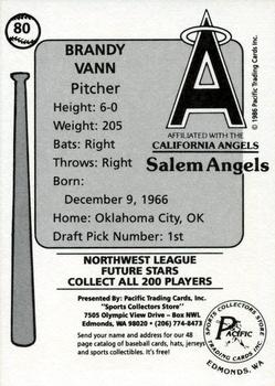 1986 Cramer Salem Angels #80 Brandy Vann Back