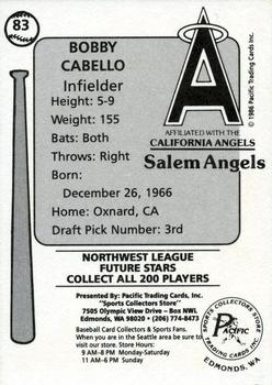 1986 Cramer Salem Angels #83 Bobby Cabello Back