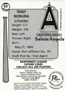 1986 Cramer Salem Angels #93 Tony Bonura Back